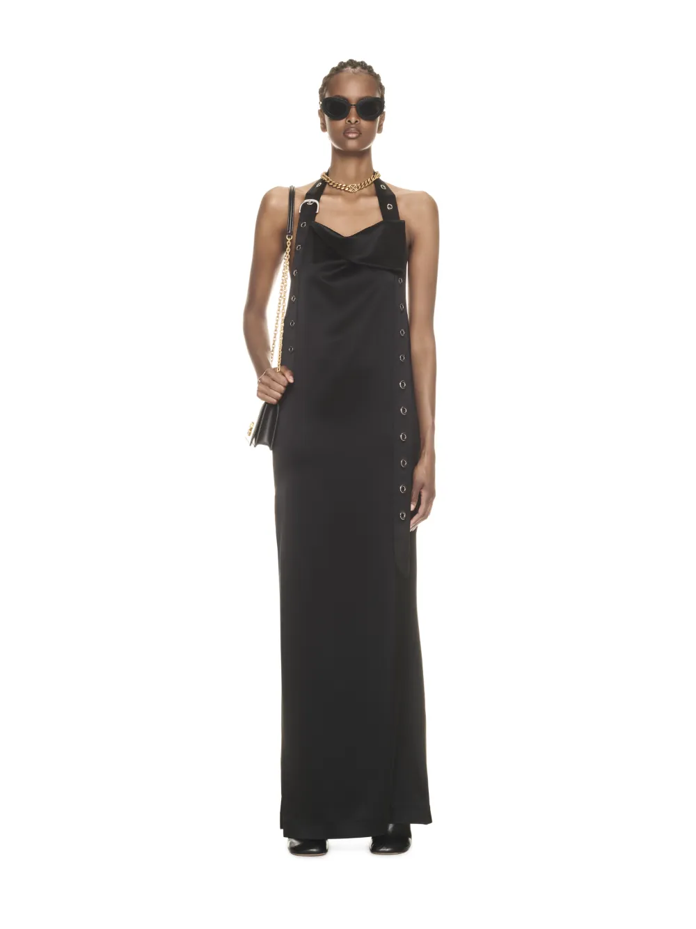 SATIN BELT LONG DRESS in black OffWhite™ Official GB