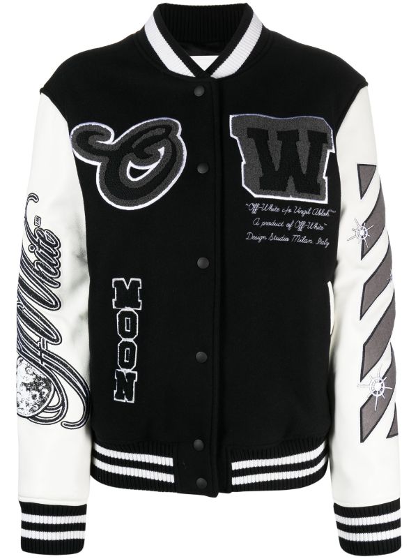Off-White Moon Wool and Leather Varsity Jacket