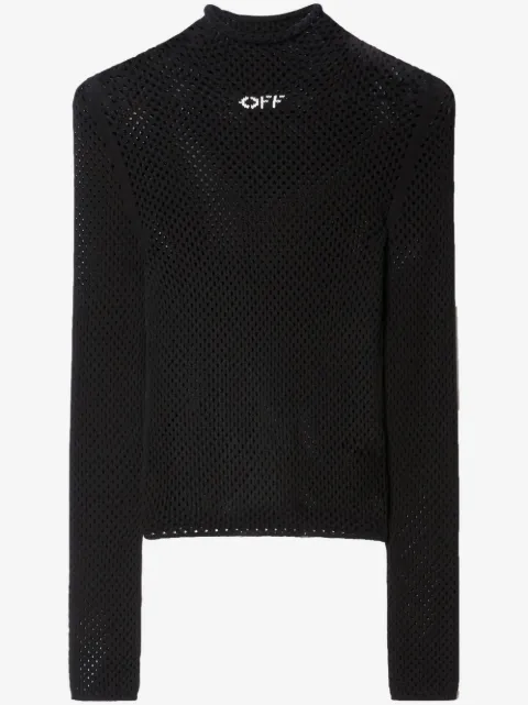 Off-White logo-print open-knit turtleneck jumper