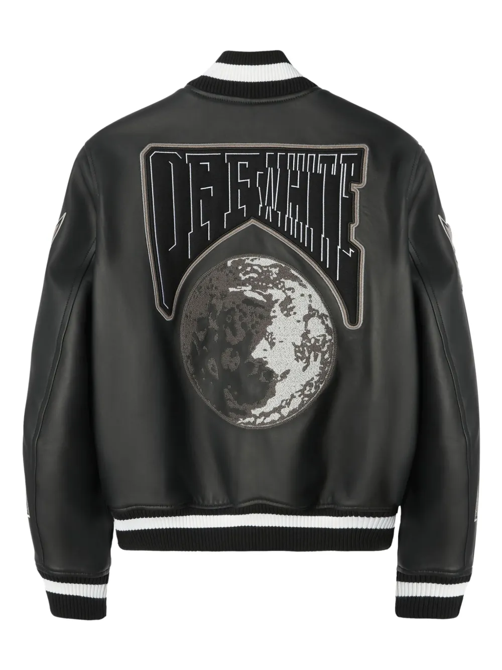 Off-White Moon Leather Varsity Jacket - Black