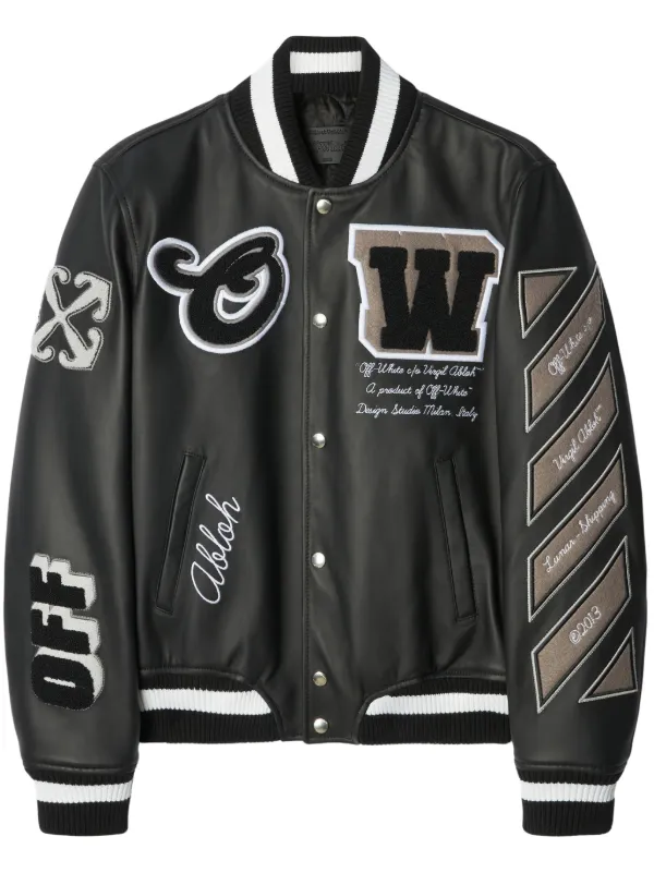 Off-White Moon Leather Varsity Jacket - Black