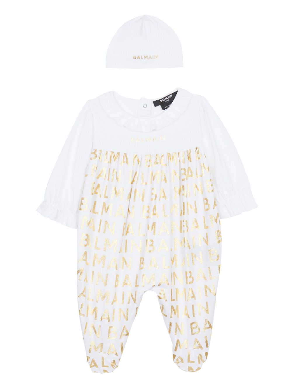 Balmain Kids jacquard logo-motif cotton babygrow set - White