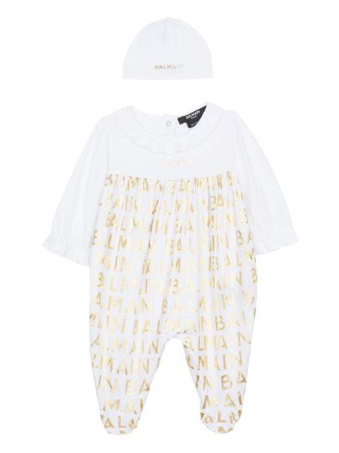 Balmain Kids طقم أطفال جاكار قطن بنقش شعار الماركة