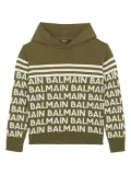 Balmain Kids logo-lettering knitted hoodie - Green