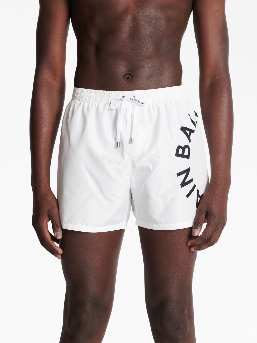 Shop Balmain Logo-print Swim Shorts In White