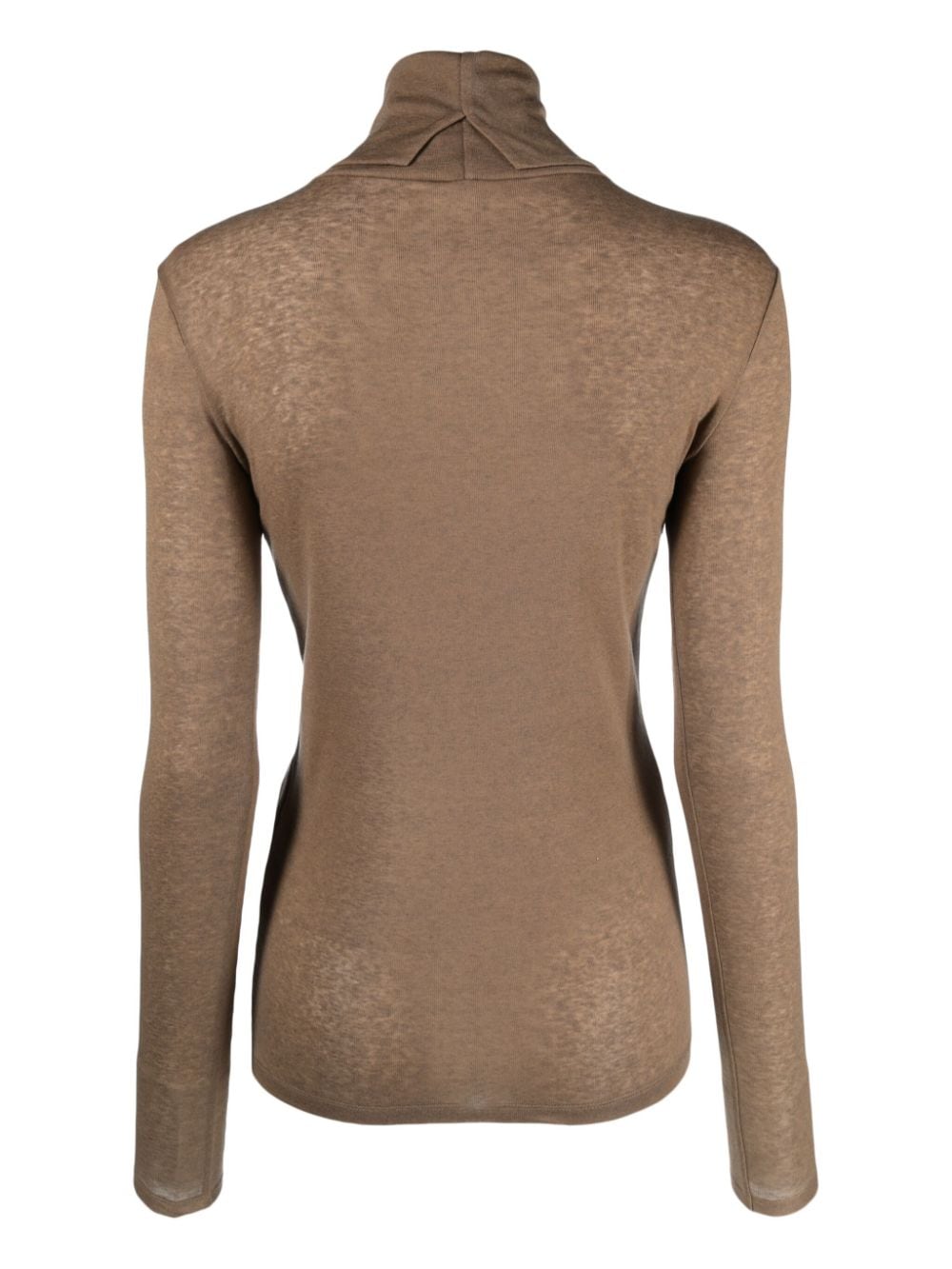 Closed fine-ribbed roll-neck jumper - Beige