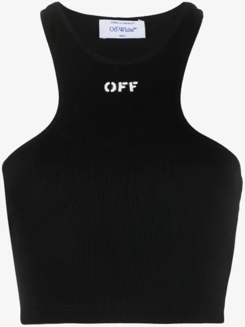 Off-White logo-print ribbed-knit racerback top