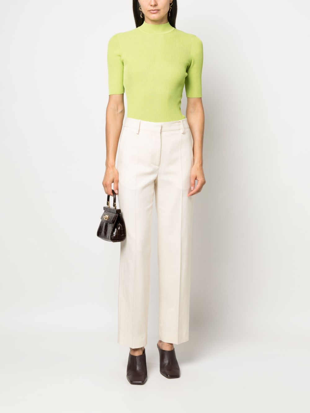 Tory Burch mock-neck ribbed-knit top - Groen