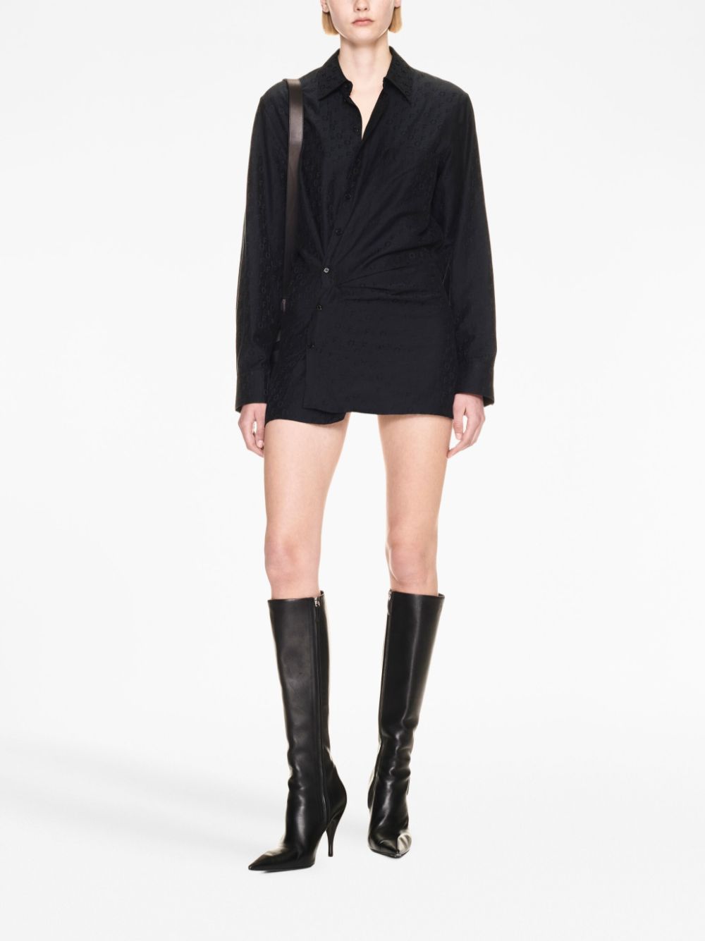 Shop Off-white Off Jacquard Twisted Shirtdress In Black