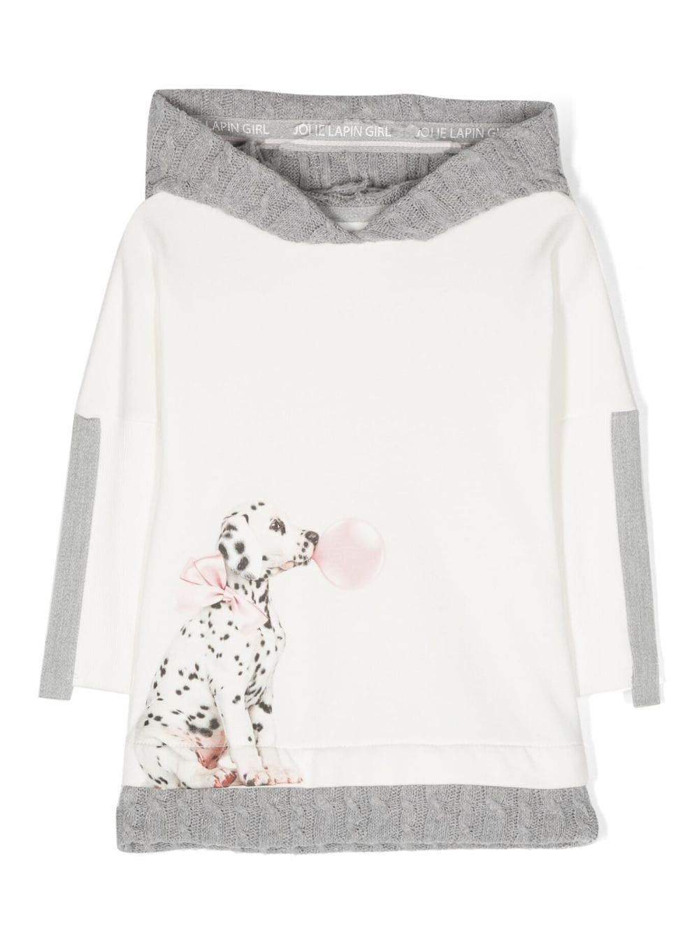 Lapin House Babies' Dog-print Hoodie Dress In White