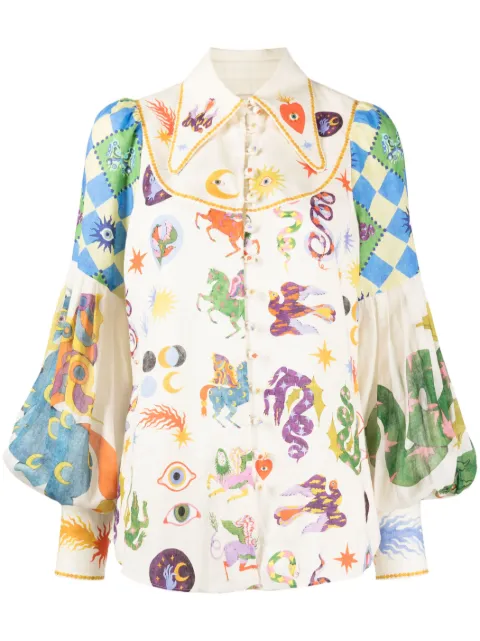 ALEMAIS Lou Baloon printed linen shirt