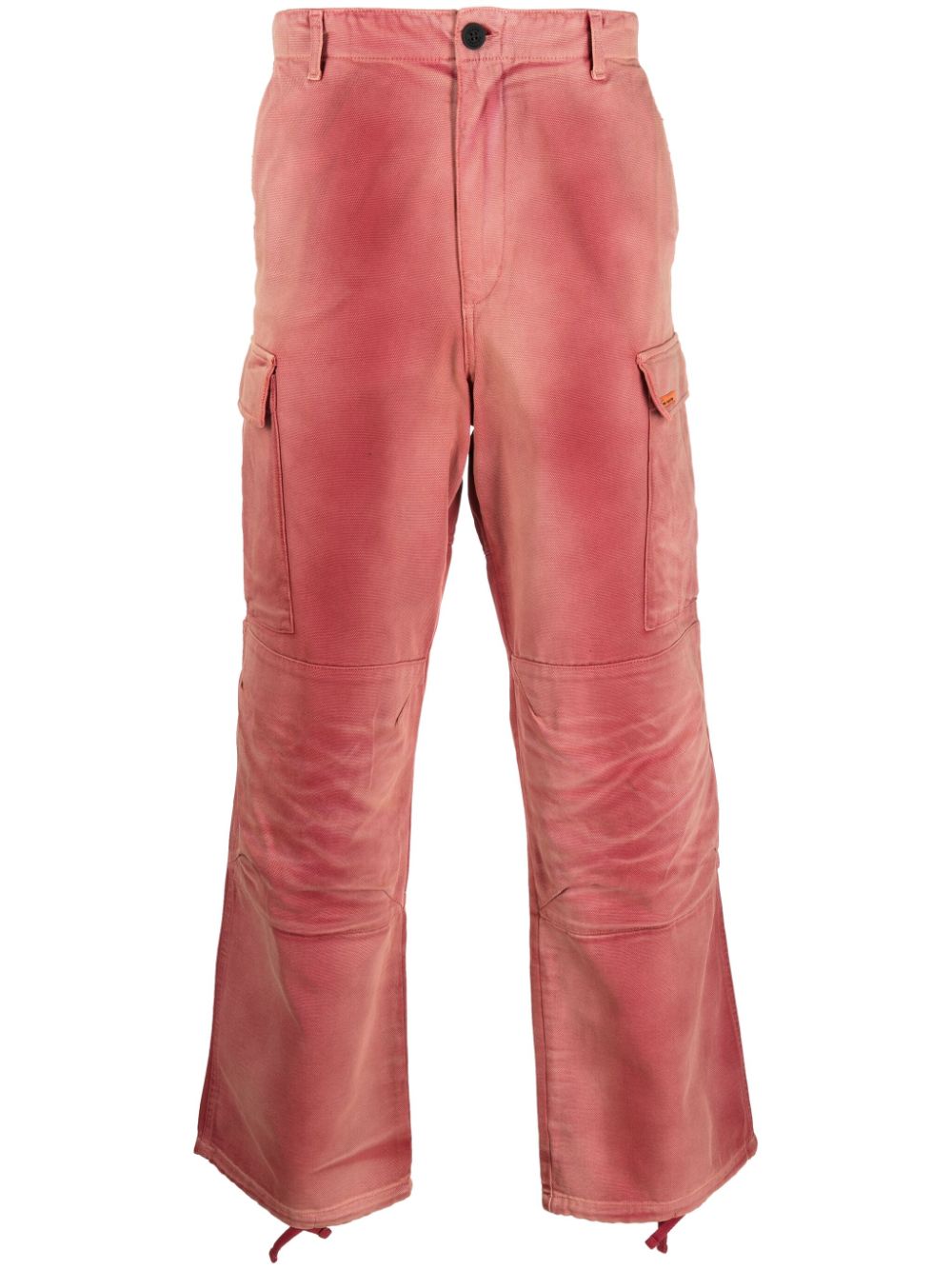 Heron Preston Distressed Canvas Cargo Pants In Red