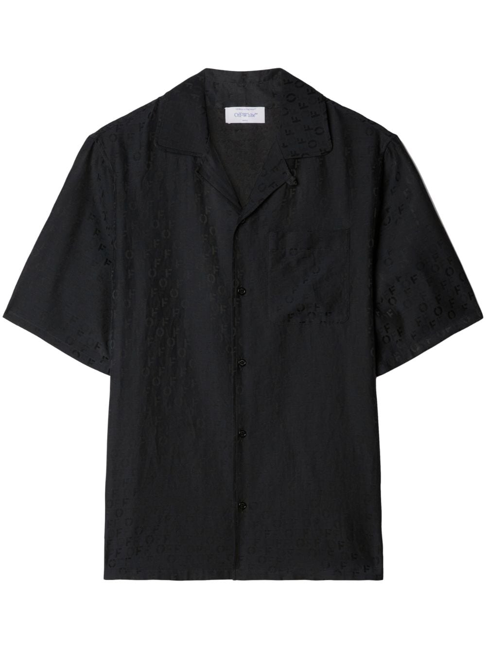 Shop Off-white Logo-jacquard Camp-collar Shirt In Black