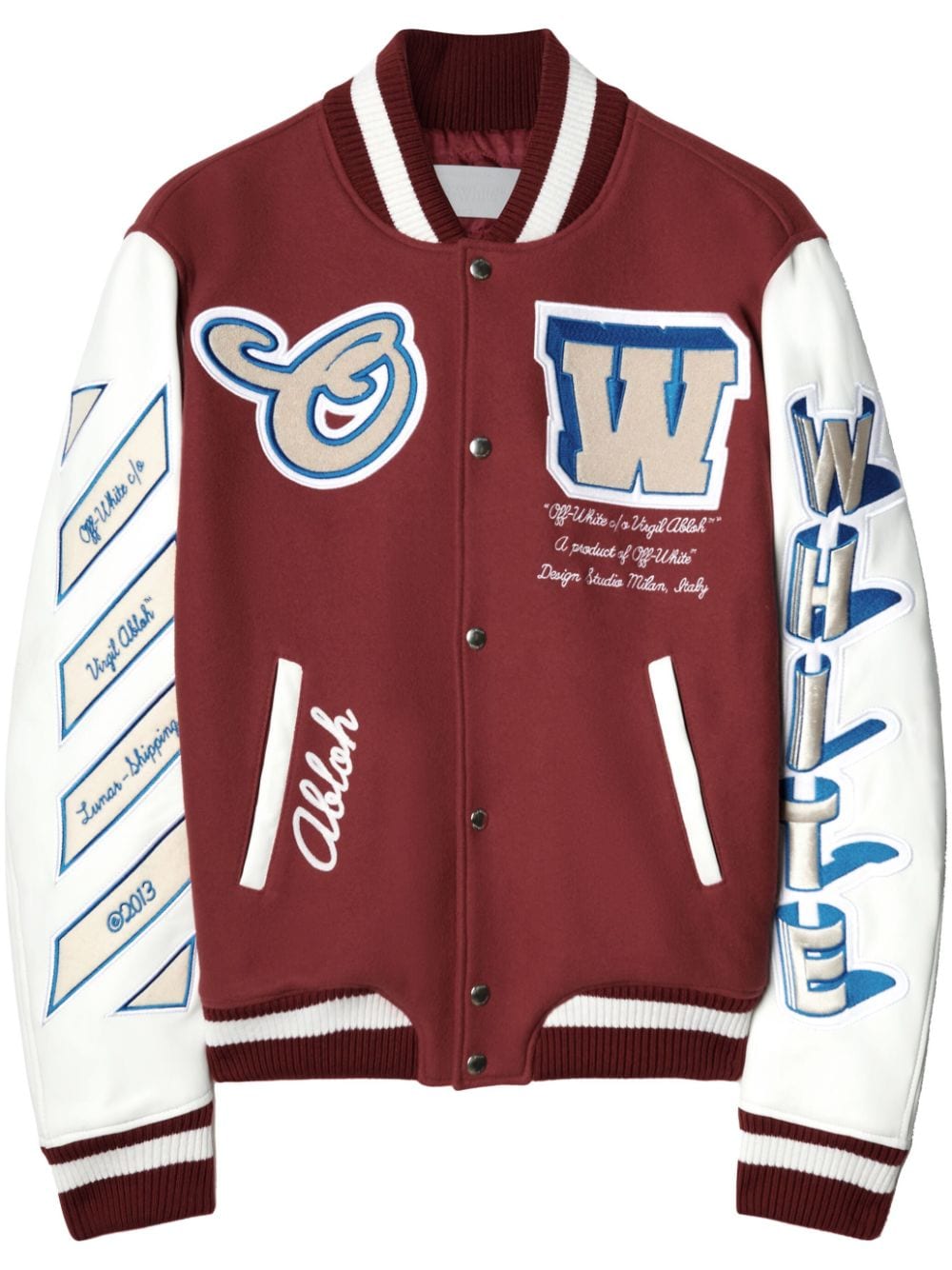 Off white red varsity jacket best sale