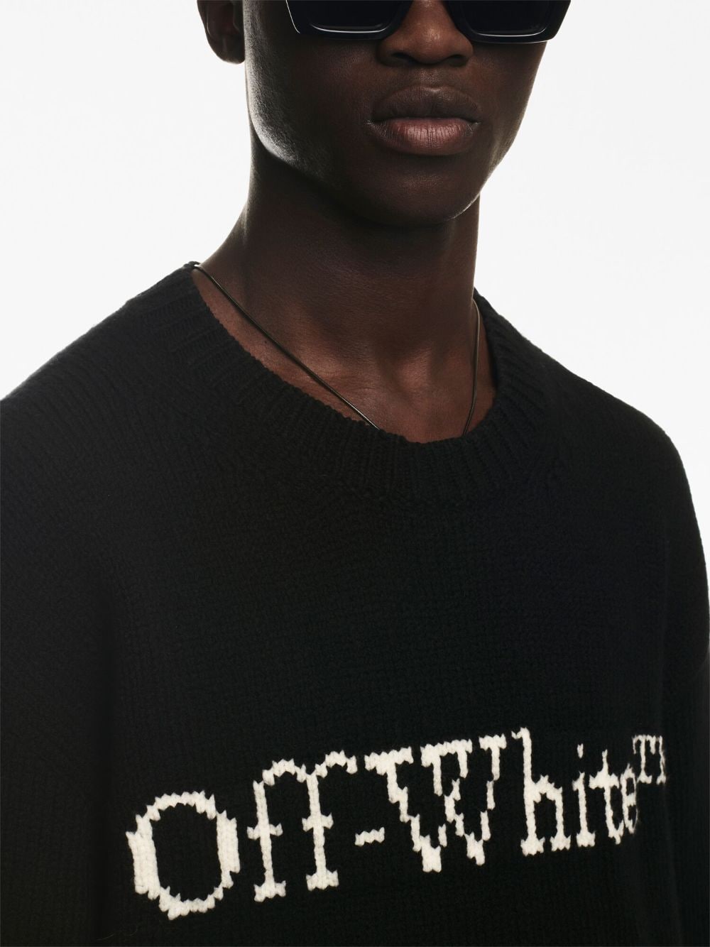 Shop Off-white Logo-intarsia Wool Jumper In Black