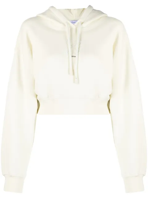 Off-White faux-pearl embellished cropped hoodie