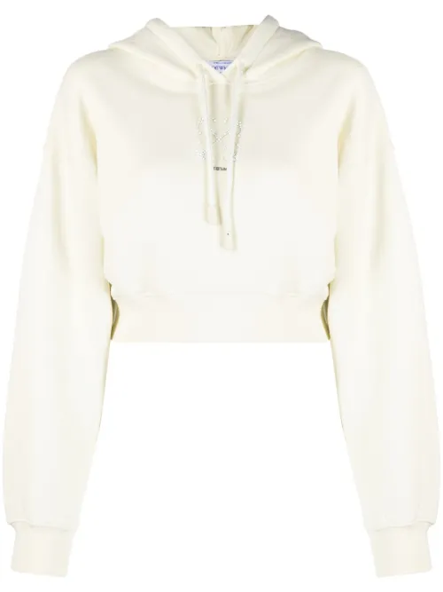 Hoodie crop à ornements de perles artificielles - Off-White - Modalova