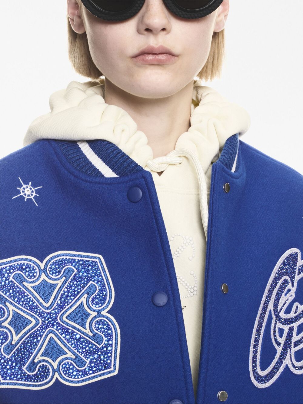 Off-White | Women Bling Stars Wool Blend Varsity Jacket Blue/White 40