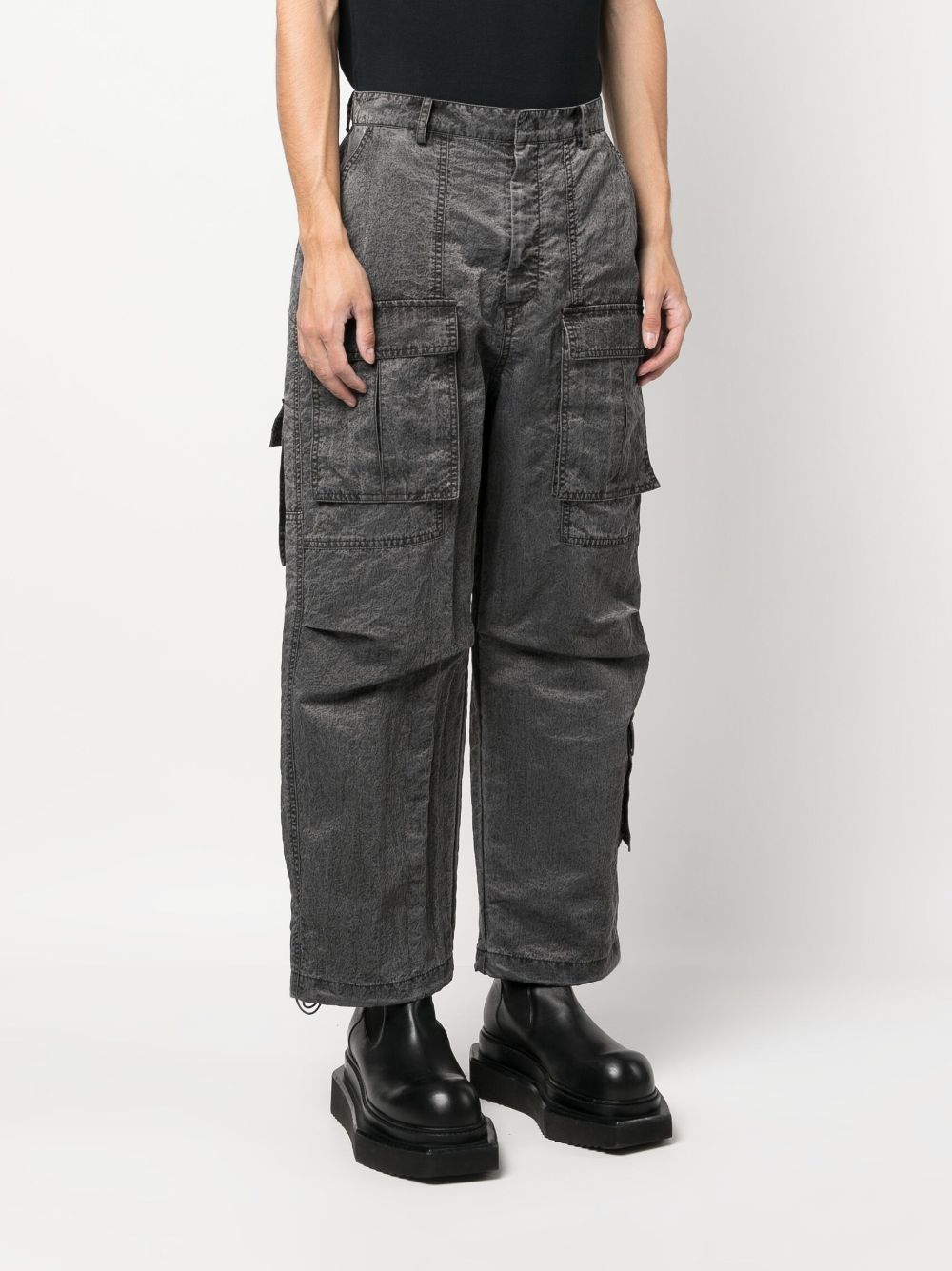 Shop Juunj Cropped Denim Cargo Trousers In Grey