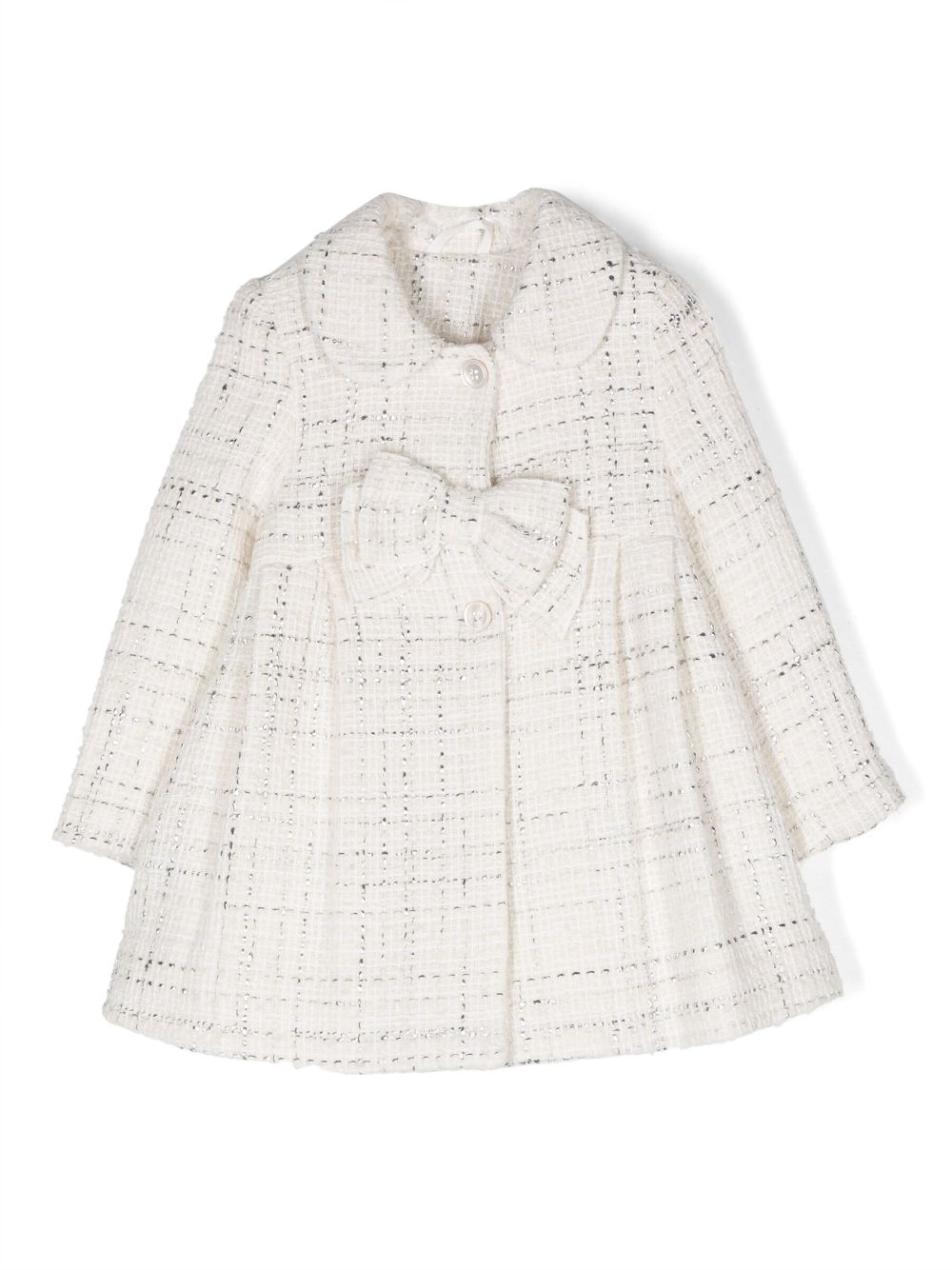 Lapin House bow-detail tweed coat - Neutrals