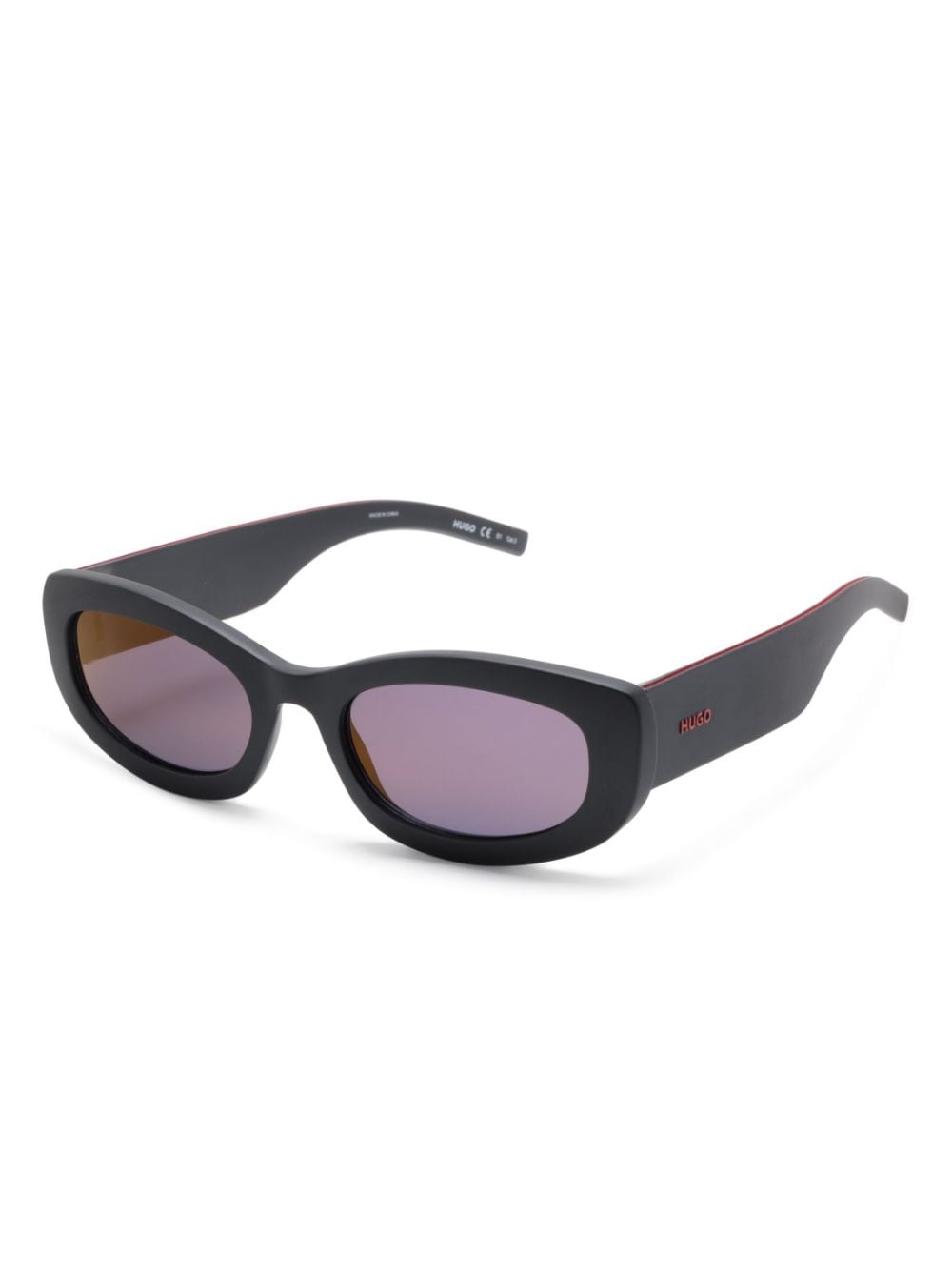 BOSS logo-engraved round-frame sunglasses - Zwart