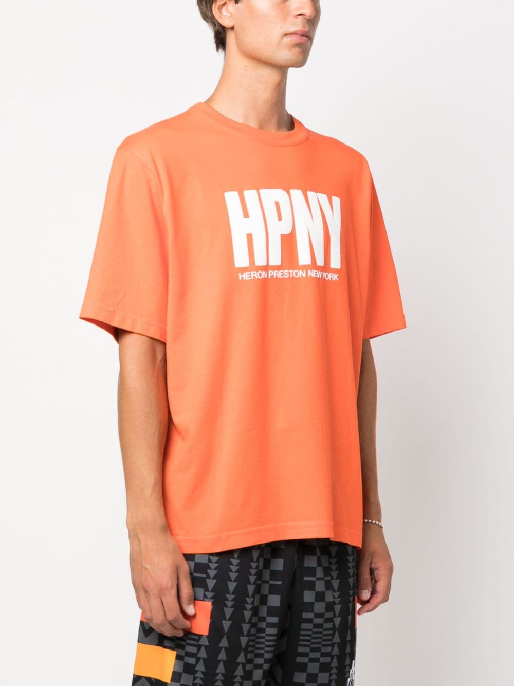 Shop Heron Preston Hpny Print Crew Neck T-shirt In Orange White