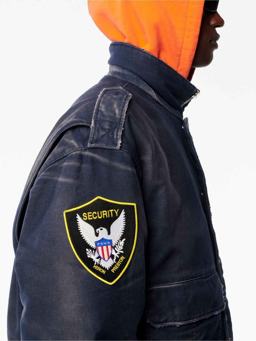 Shop Heron Preston Eagle-patch Distressed-effect Jacket In Blue