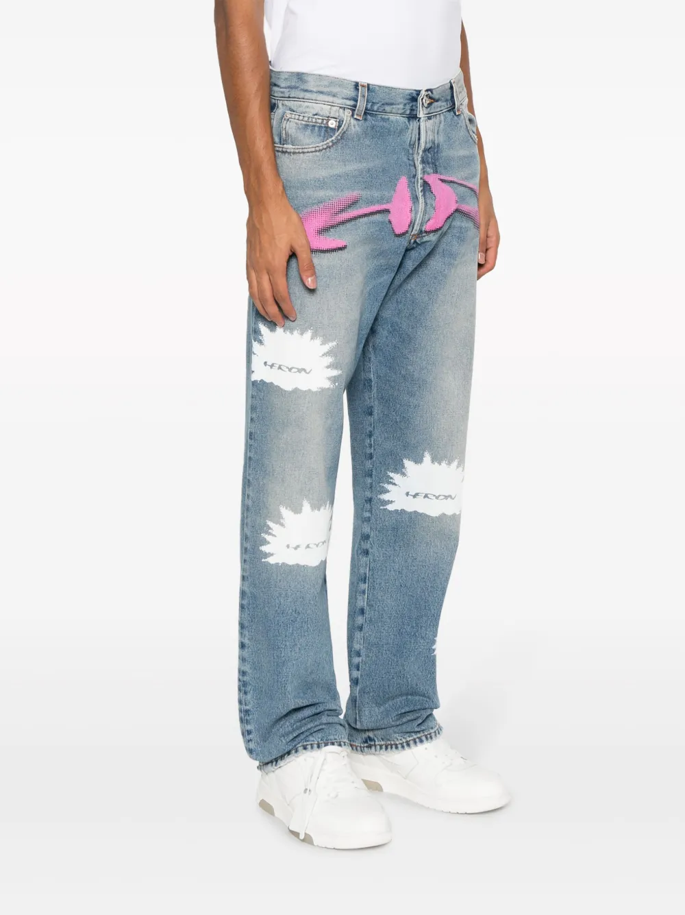 Shop Heron Preston Logo-print Straight-leg Jeans In Blue