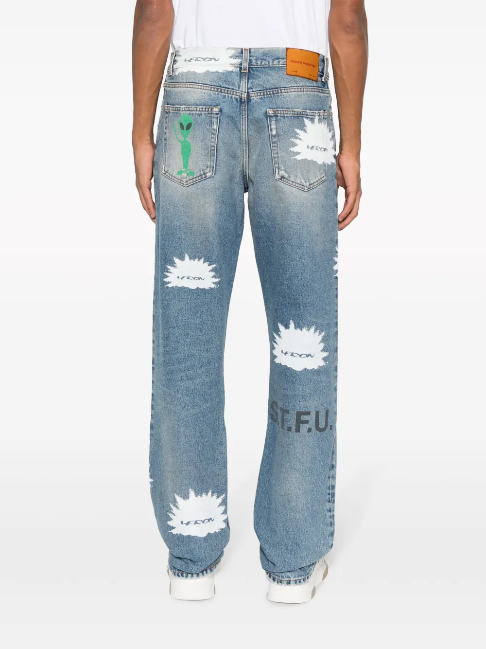 Shop Heron Preston Logo-print Straight-leg Jeans In Blue