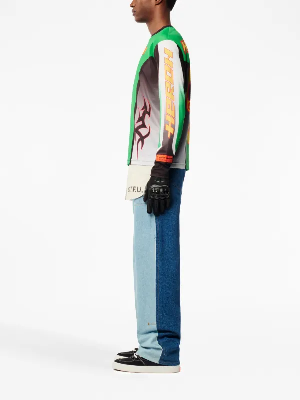Heron Preston ロゴ バイカラー ジーンズ | ブルー | FARFETCH JP