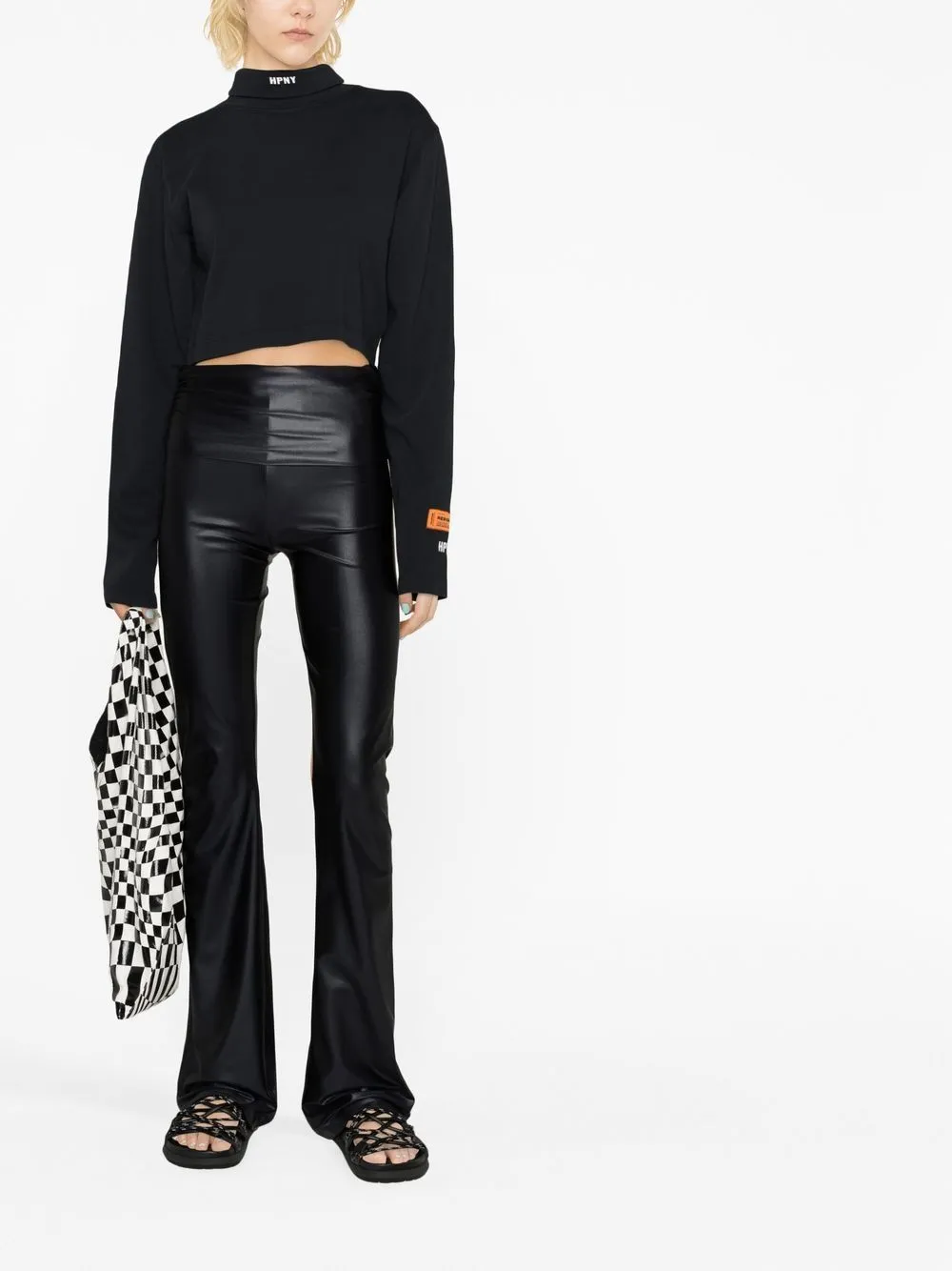 Heron Preston HPNY CROP LS ROLLNECK - BLACK WHITE