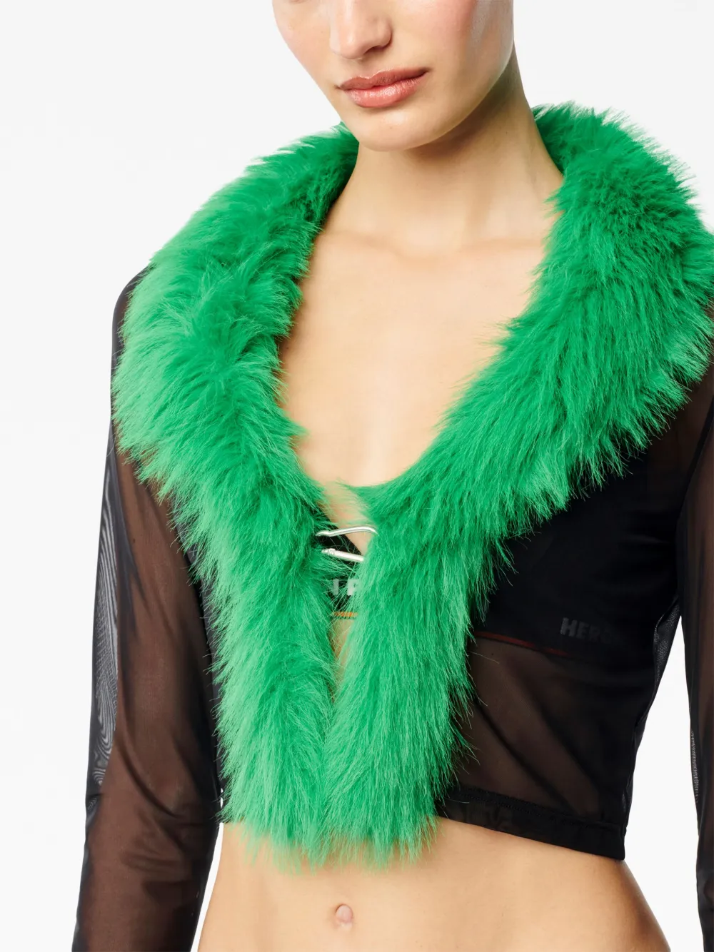 Shop Heron Preston Faux-fur Mesh Cardigan In Black