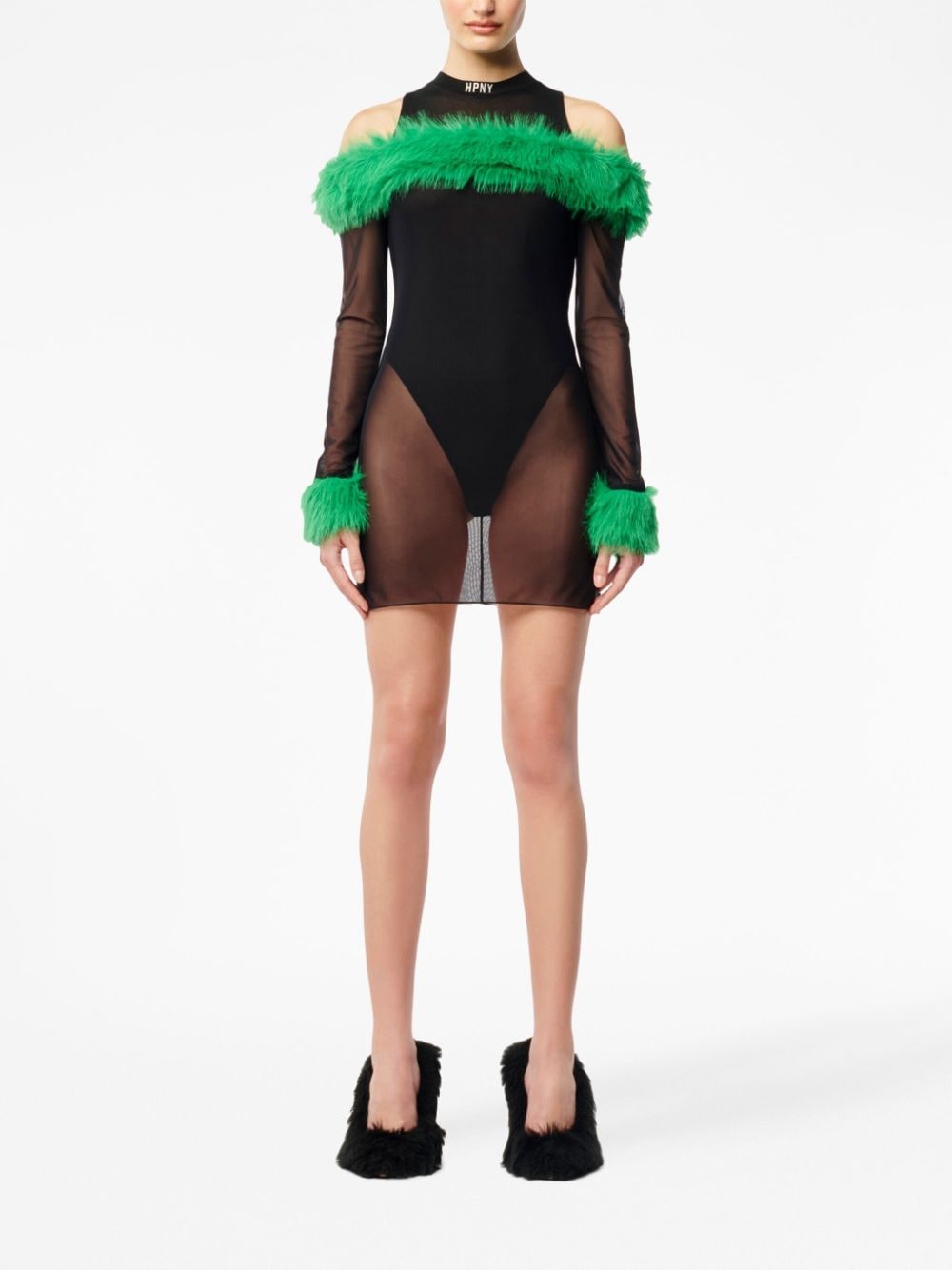 Shop Heron Preston Faux-fur Off-shoulder Dress In Black