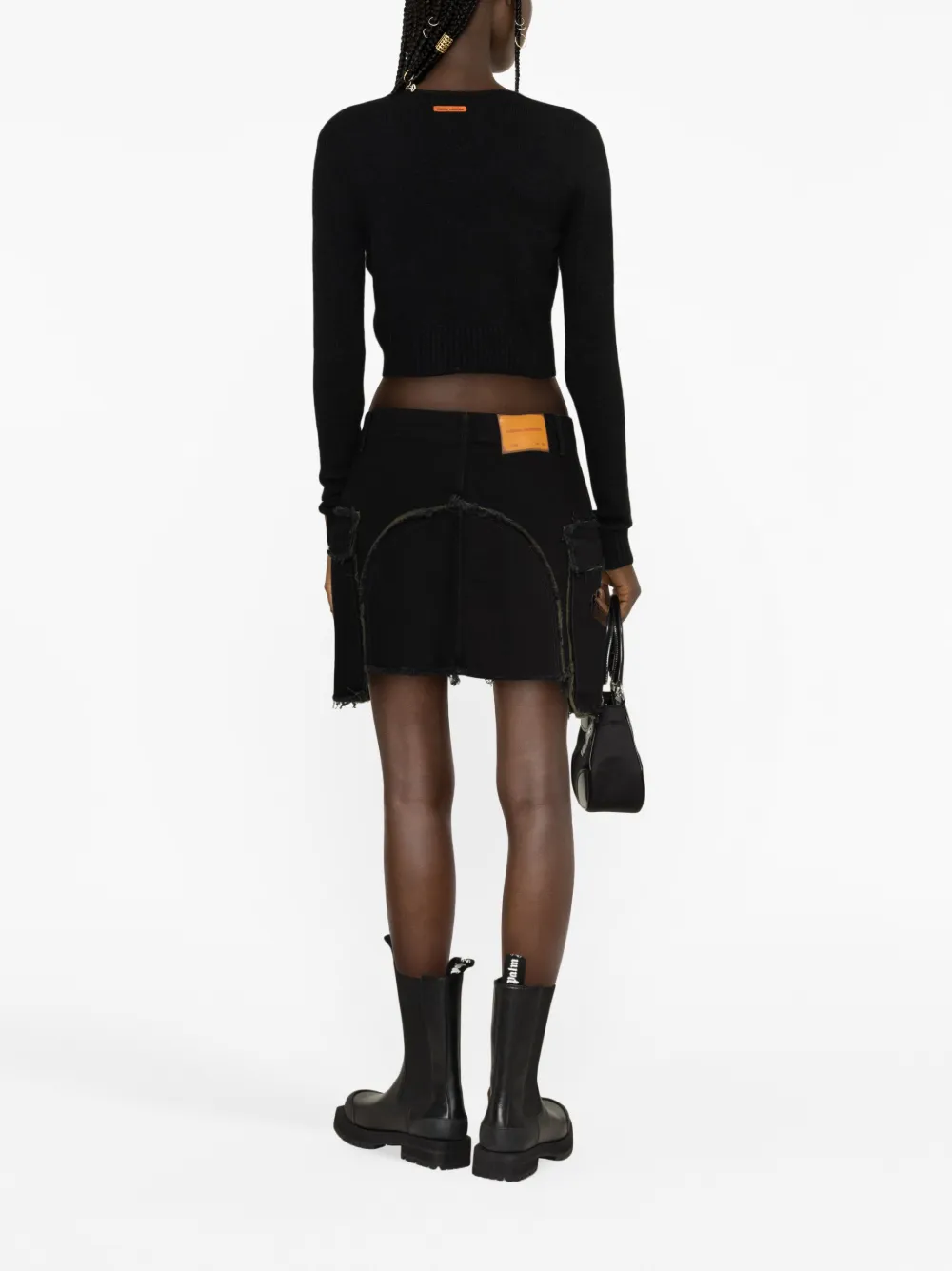 Shop Heron Preston Rebuilt Denim Cargo Skirt In Black