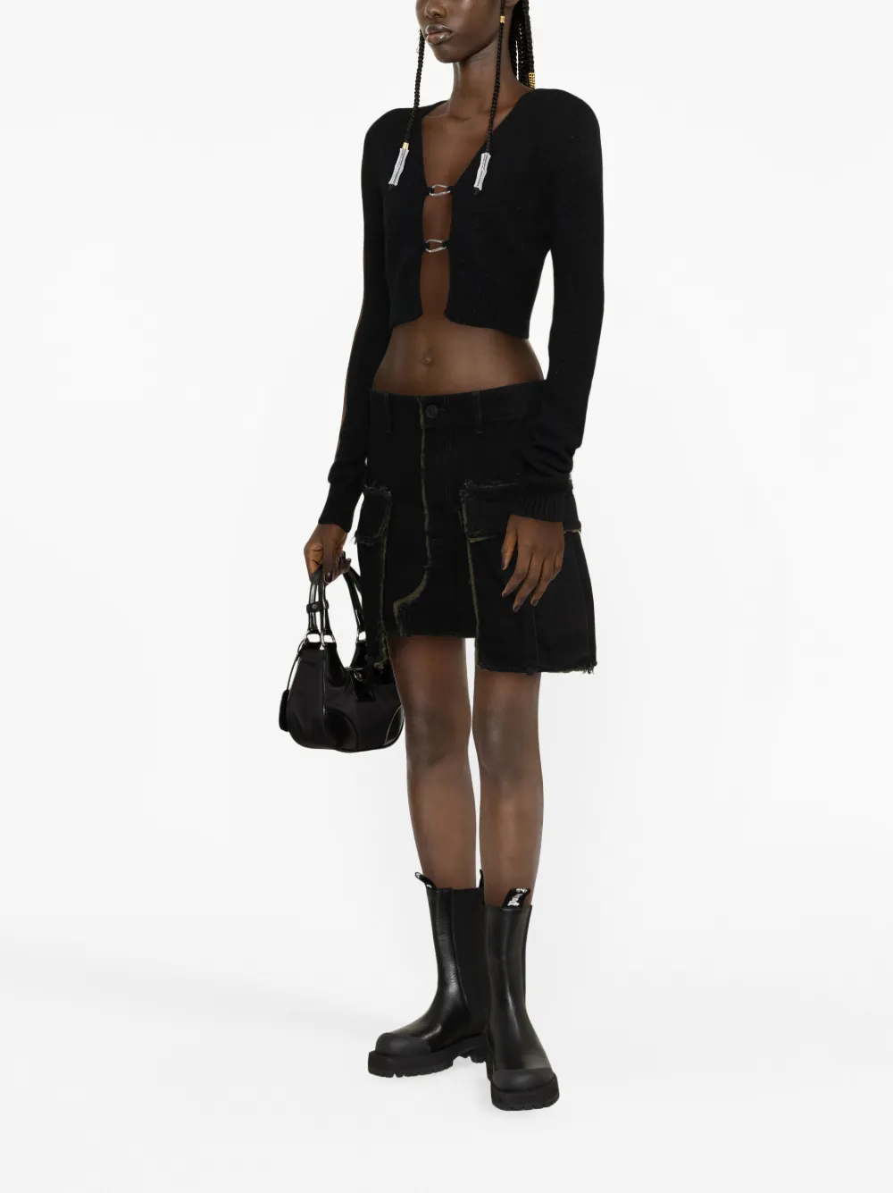 Shop Heron Preston Rebuilt Denim Cargo Skirt In Black