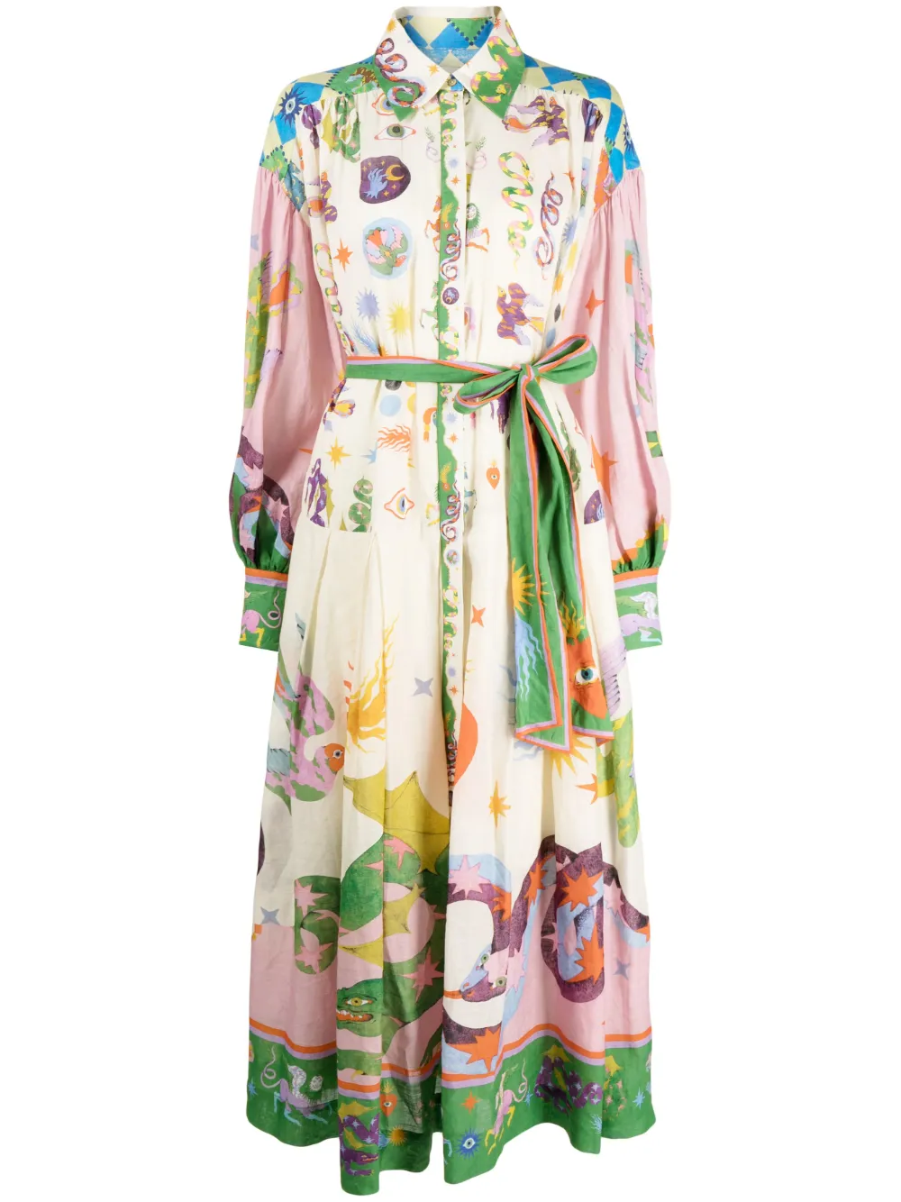 Alemais Seeker Balloon-sleeve Midi Shirt Dress In Neutrals