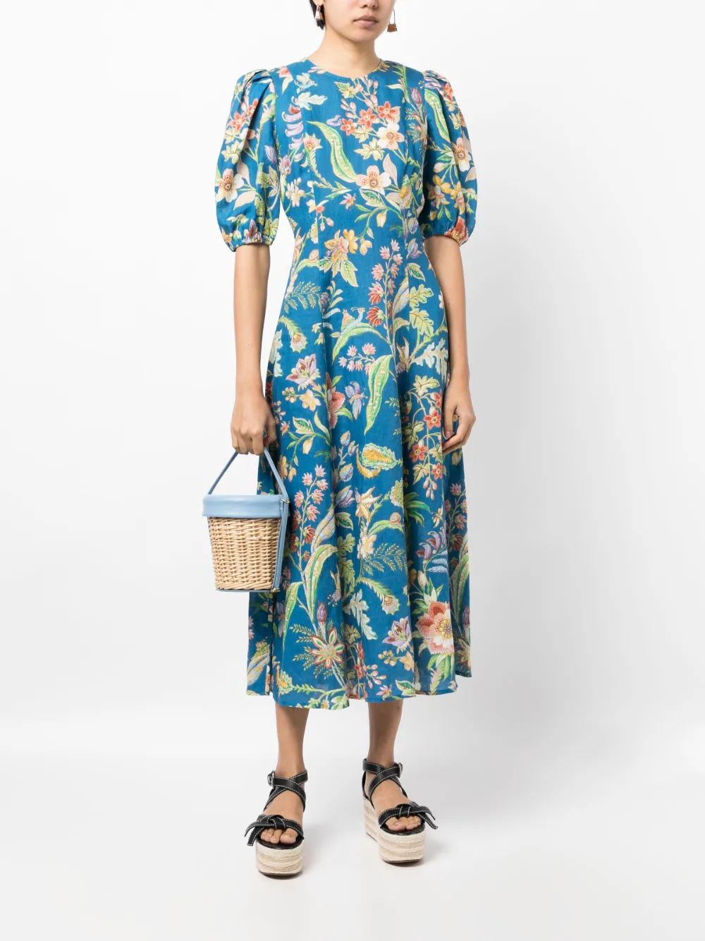 ALEMAIS Midi-jurk met bloemenprint - Blauw