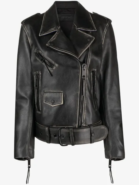 Off-White chamarra biker con efecto desgastado