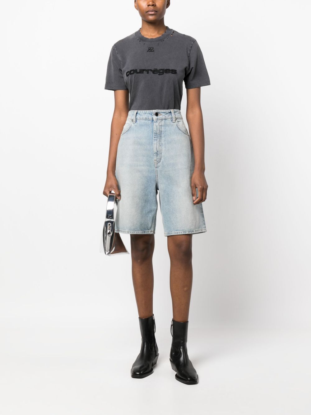 Courrèges distressed short-sleeve T-shirt - Grijs