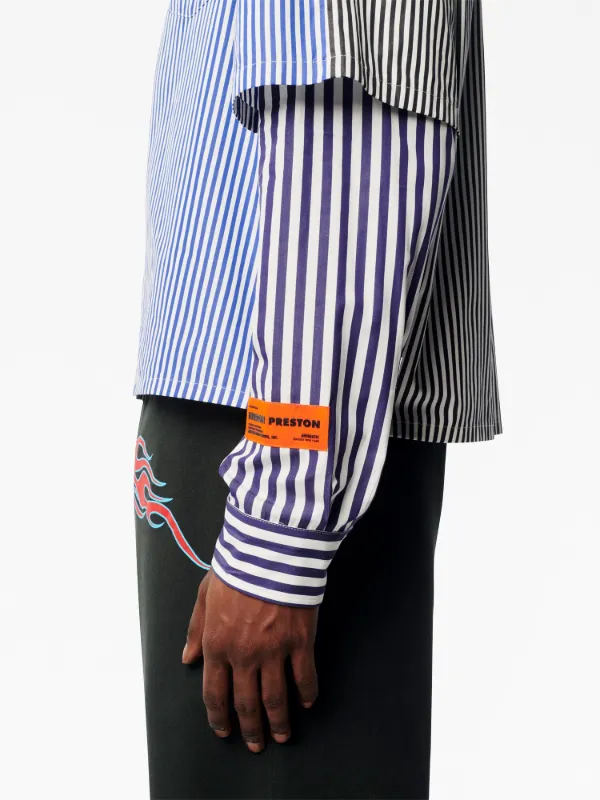 Heron Preston logo-patch stripe-pattern Shirt | Blue | FARFETCH