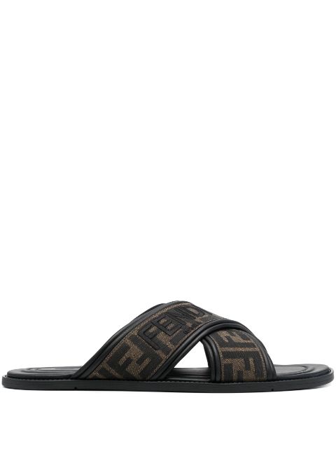 FENDI logo-embroidered crossover strap slides