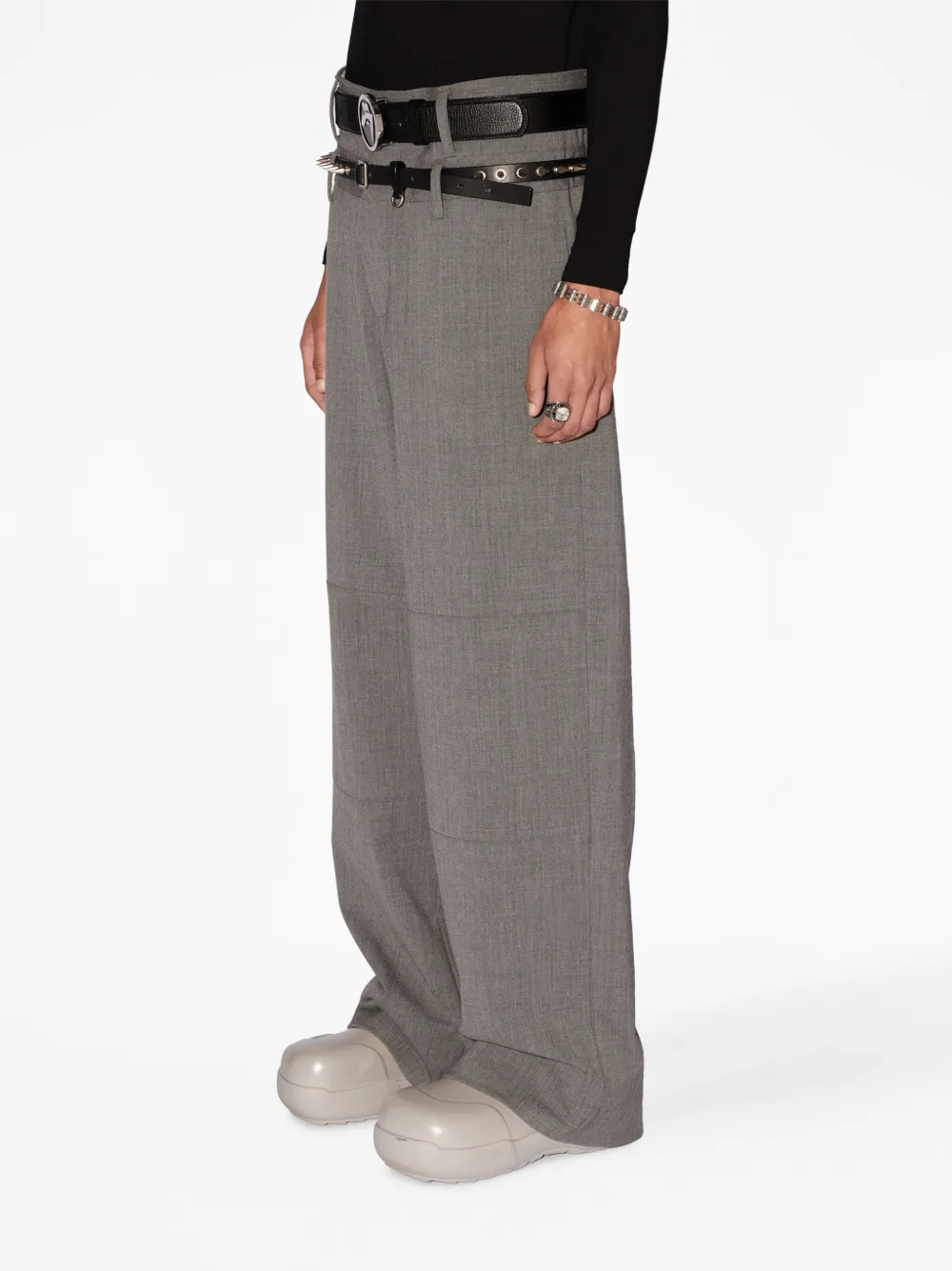 Ambush Double Belted Wide Leg Trouser In Grey