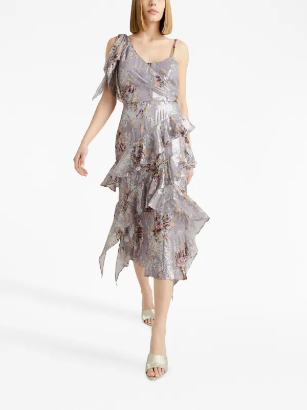 grey printed dress Cinq A Sept Trevor floral-print Ruffled | prom dress in various colors