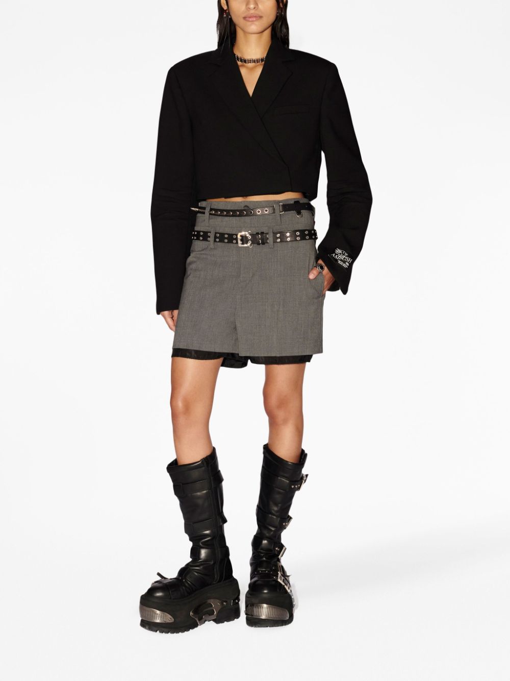 Shop Ambush Double-belted Cotton Shorts In Grey