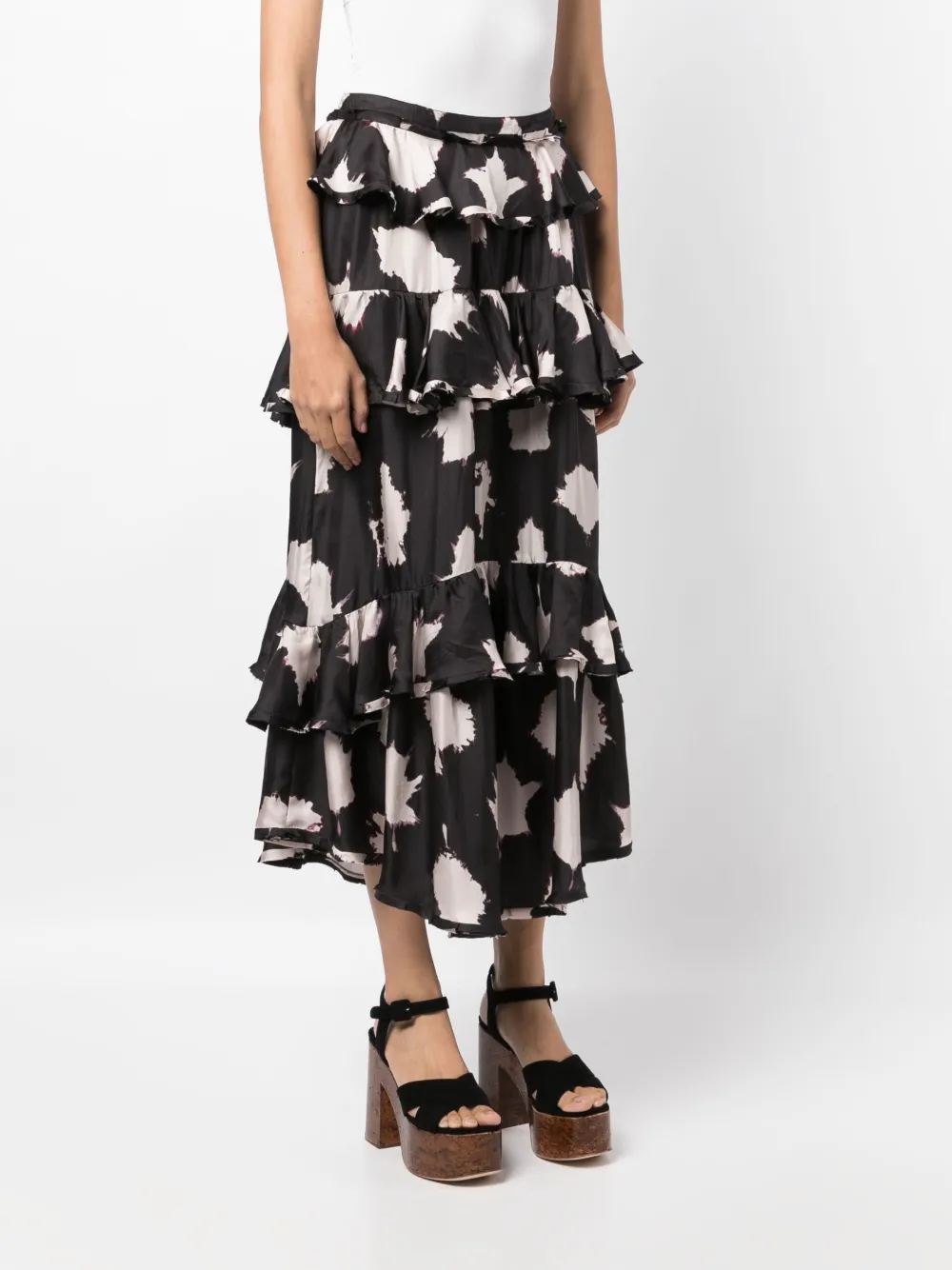 Shop Ulla Johnson Winona Ruffled Silk Skirt In Black