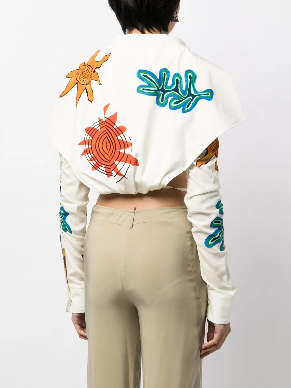 Jacquemus Graphic-print Long-sleeve Cropped Top In Yellow