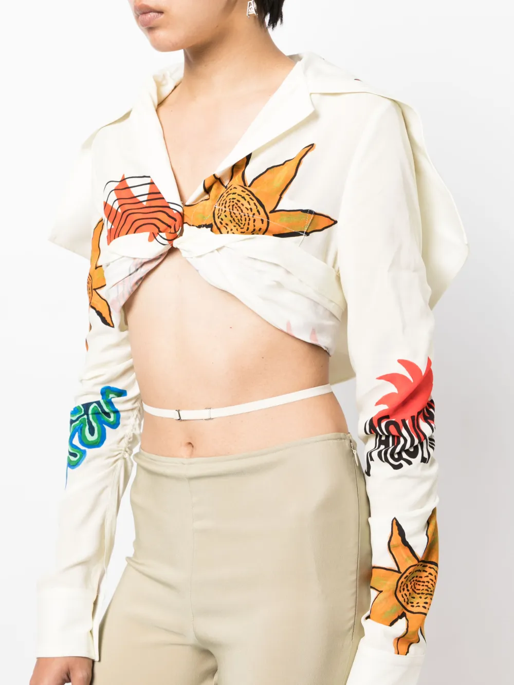 Jacquemus Graphic-print Long-sleeve Cropped Top In Yellow
