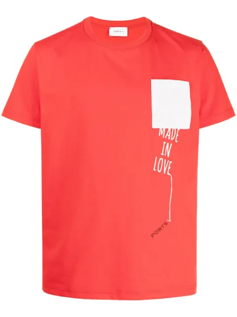Ports V logo-embroidered patchwork-detail T-shirt