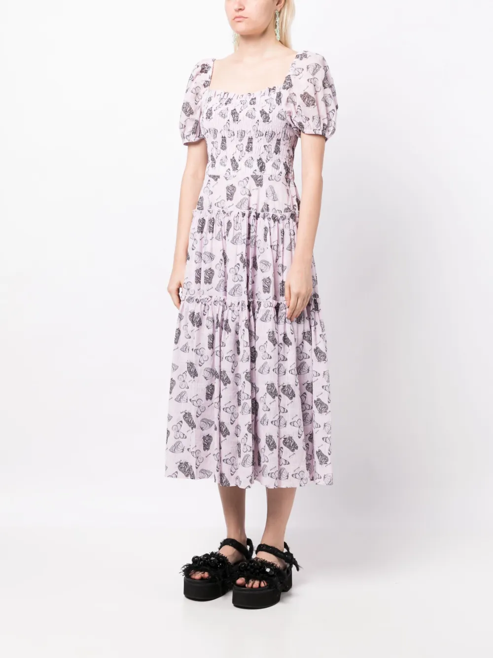 Shop B+ab Graphic-print Short-sleeve Dress In Pink