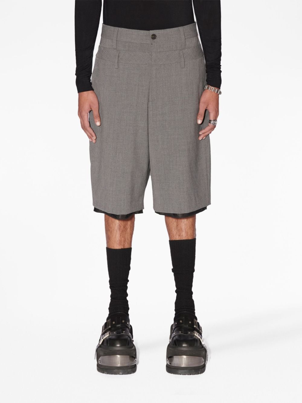 Shop Ambush Double-waist Virgin-wool Shorts In Grey